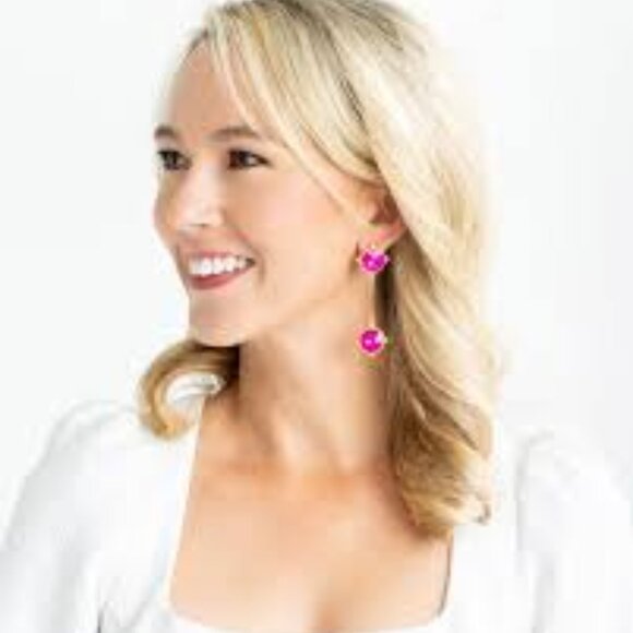 1899HP Hot Pink Stone Drop Gold Earrings by SUSAN SHAW